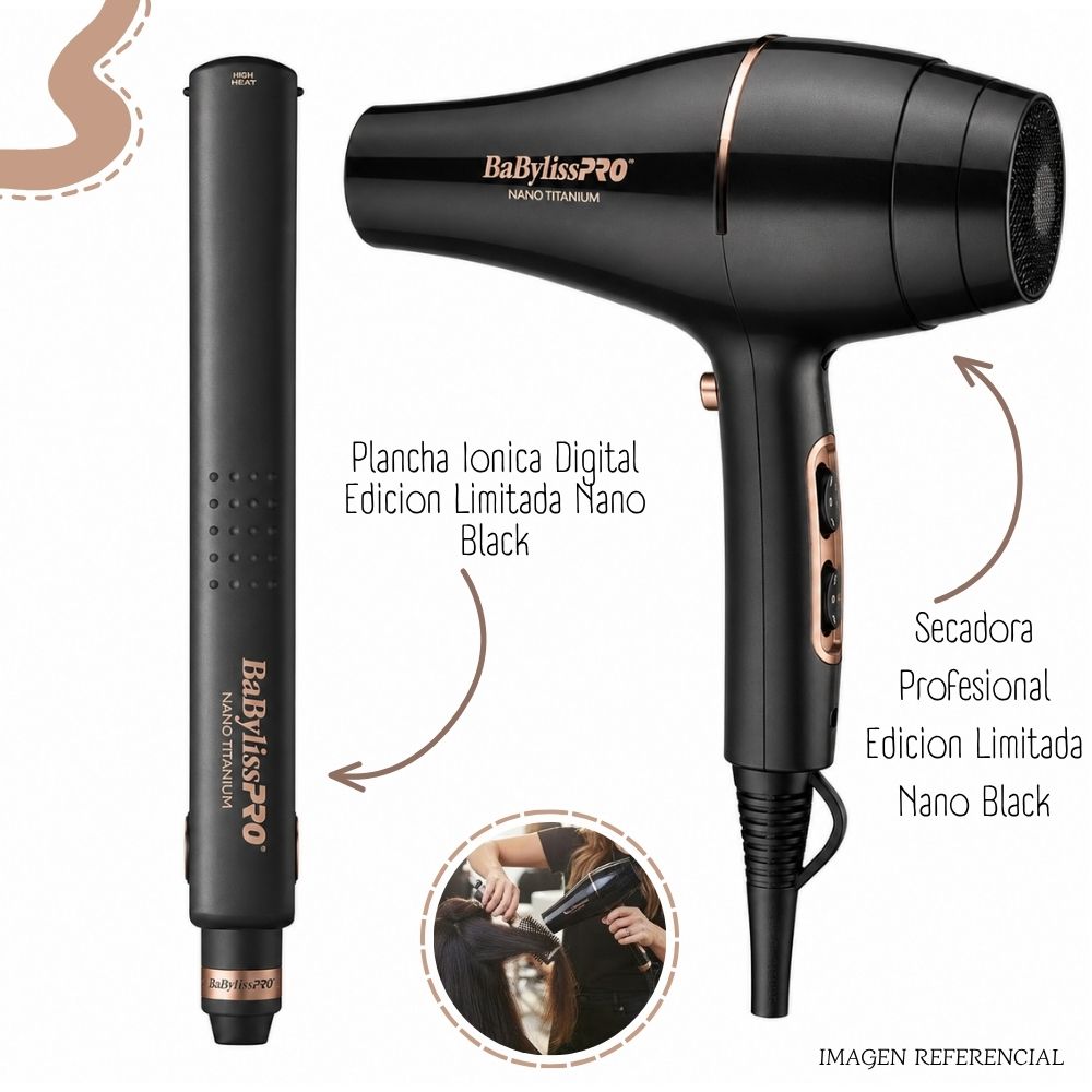 COMBO BABYLISSPRO EDICION ILIMITADA PLANCHA BLACK ROSE + SECADOR NANO ROSE - BNTRGPP43PE - 3