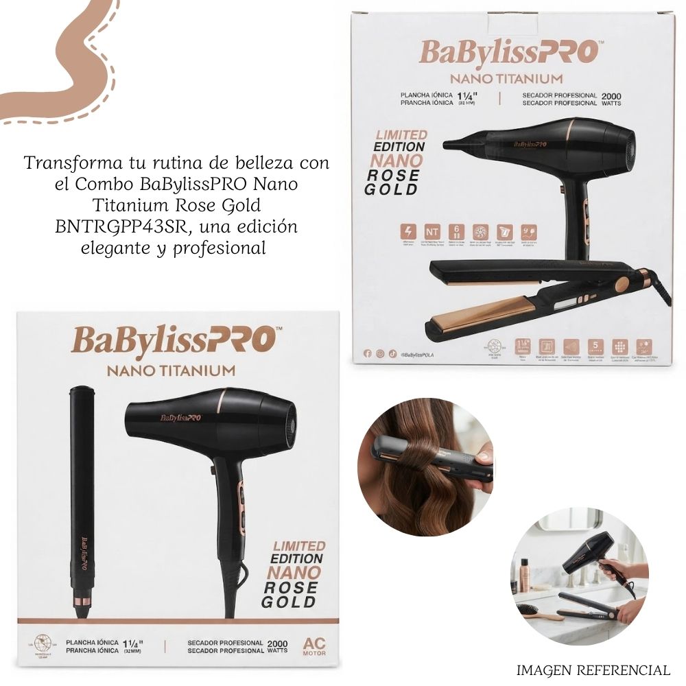 COMBO BABYLISSPRO EDICION ILIMITADA PLANCHA BLACK ROSE + SECADOR NANO ROSE - BNTRGPP43PE - 6