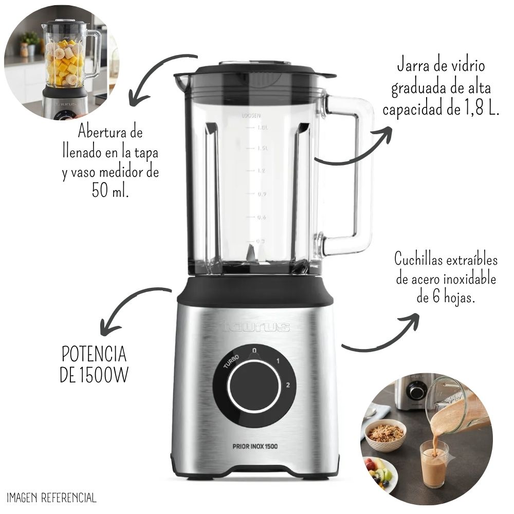 LICUADORA PERSONAL TAURUS PRIOR INOX DE 1.8 L -1500W - 2