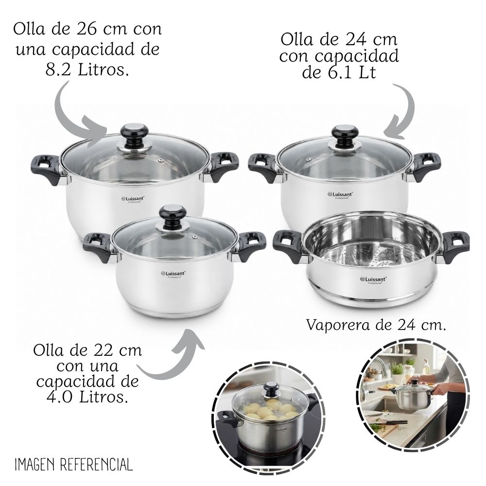 JUEGO DE OLLAS ACERO INOXIDABLE LUISSANT 7 PZS LU-605V-IN – NEGRO - 2