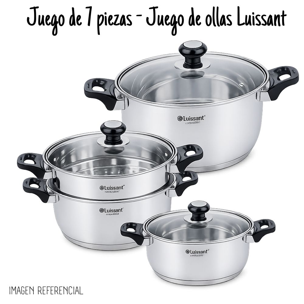 JUEGO DE OLLAS ACERO INOXIDABLE LUISSANT 7 PZS LU-605V-IN – NEGRO - 3