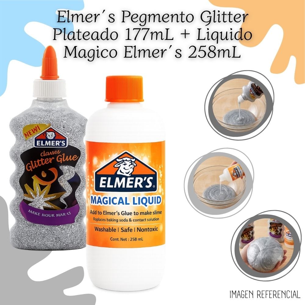 PEGAMENTO LIQUIDO ELMER'S GLITTER + LÍQUIDO MÁGICO ELMER'S - 4