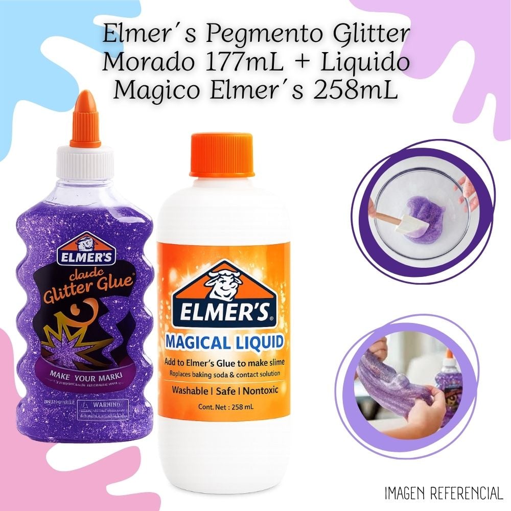 PEGAMENTO LIQUIDO ELMER'S GLITTER + LÍQUIDO MÁGICO ELMER'S - 5
