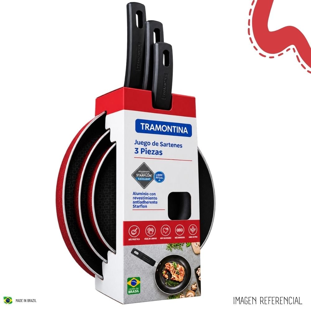 SET DE SARTENES TRAMONTINA DE 3 PZAS  CIRCULAR – ROJO - 4