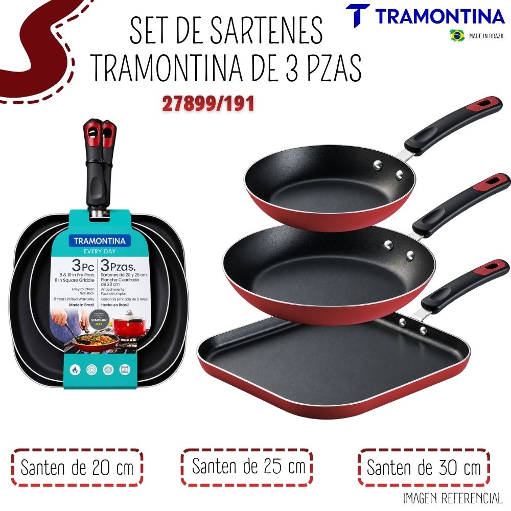 SET DE SARTENES TRAMONTINA DE 3 PZAS CUADRADO – ROJO - 1