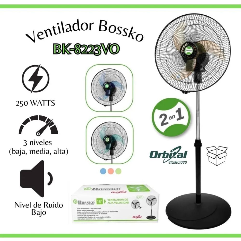 VENTILADOR BOSSKO ORBITAL 16' 2 EN 1 CON 3 ASPAS ACRÍLICAS - BK-8223VO - VERDE - 1