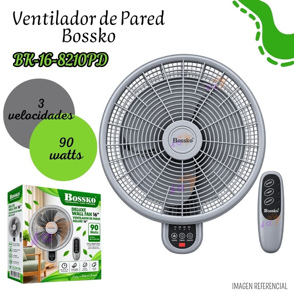 VENTILADOR DE PARED BOSSKO 16” CON CONTROL REMOTO BK-168210PD – GRIS - 1