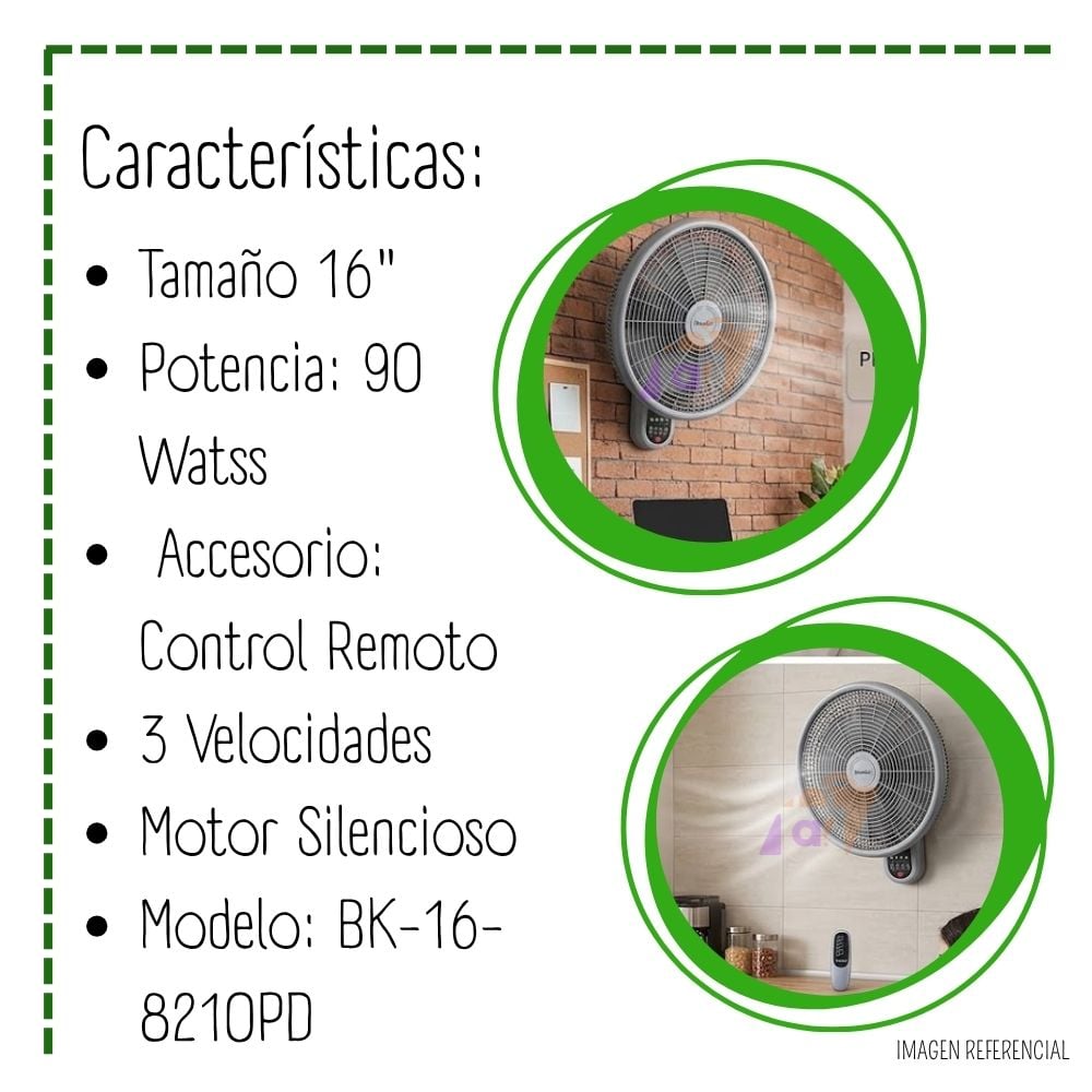 VENTILADOR DE PARED BOSSKO 16” CON CONTROL REMOTO BK-168210PD – GRIS - 2
