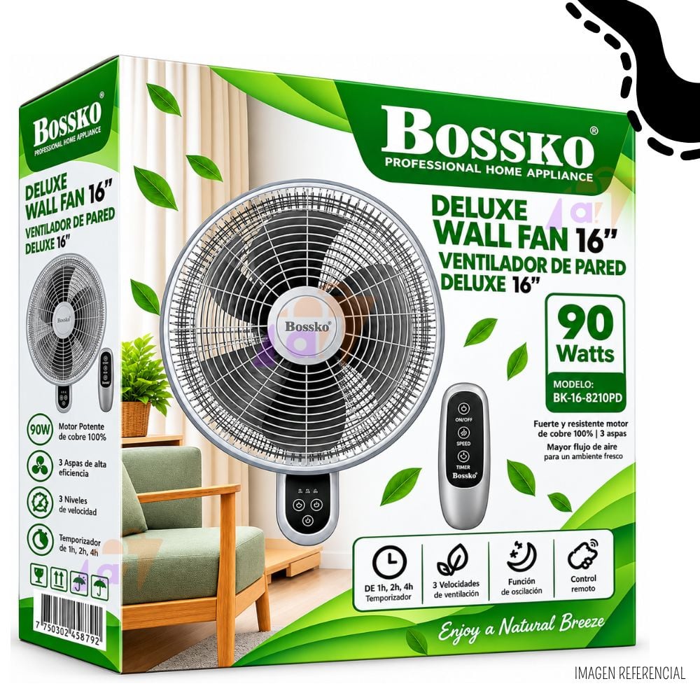 VENTILADOR DE PARED BOSSKO 16” CON CONTROL REMOTO BK-168210PD – GRIS - 4