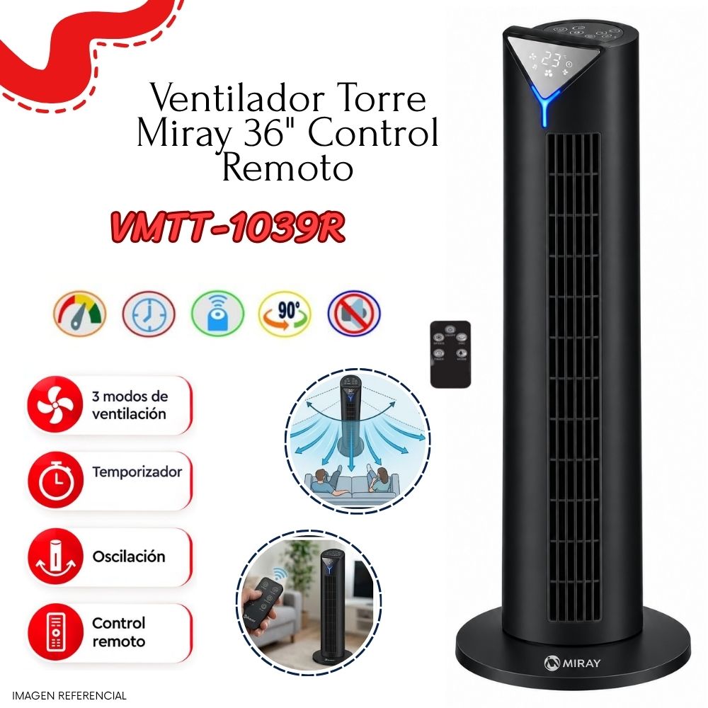 VENTILADOR TORRE MIRAY 36' CONTROL REMOTO VMTT-1039R - 1