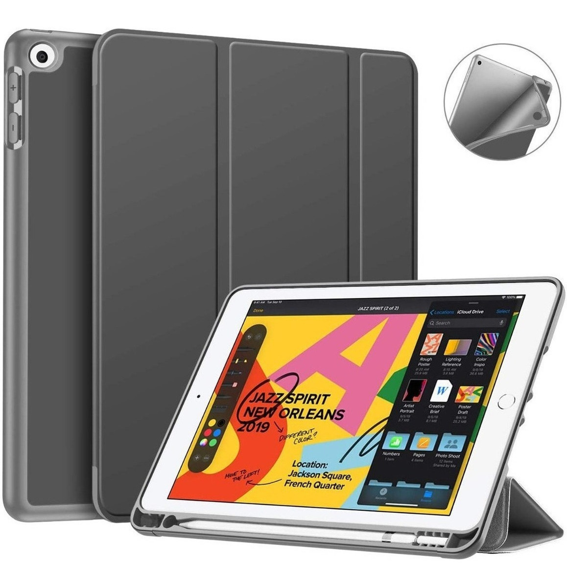 CASE IPAD 7GEN A2197 A2198 GY FINTIE 10 2 PEN HOLDER