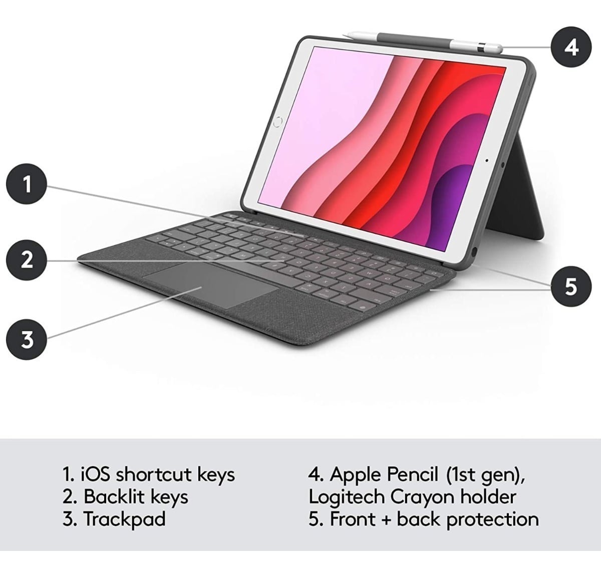 TECLADO LOGITECH COMBO TOUCH IPAD 10.2 9GEN A2602 A2604 - 3