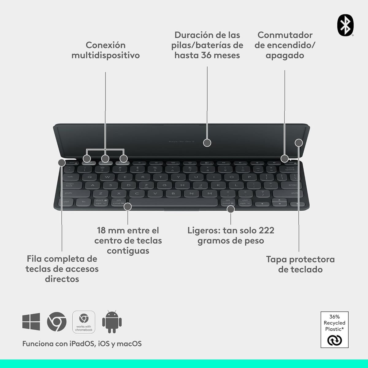 TECLADO LOGITECH KEYS TO GO 2 PARA WIN ANDROID MAC APPLE TV - 4
