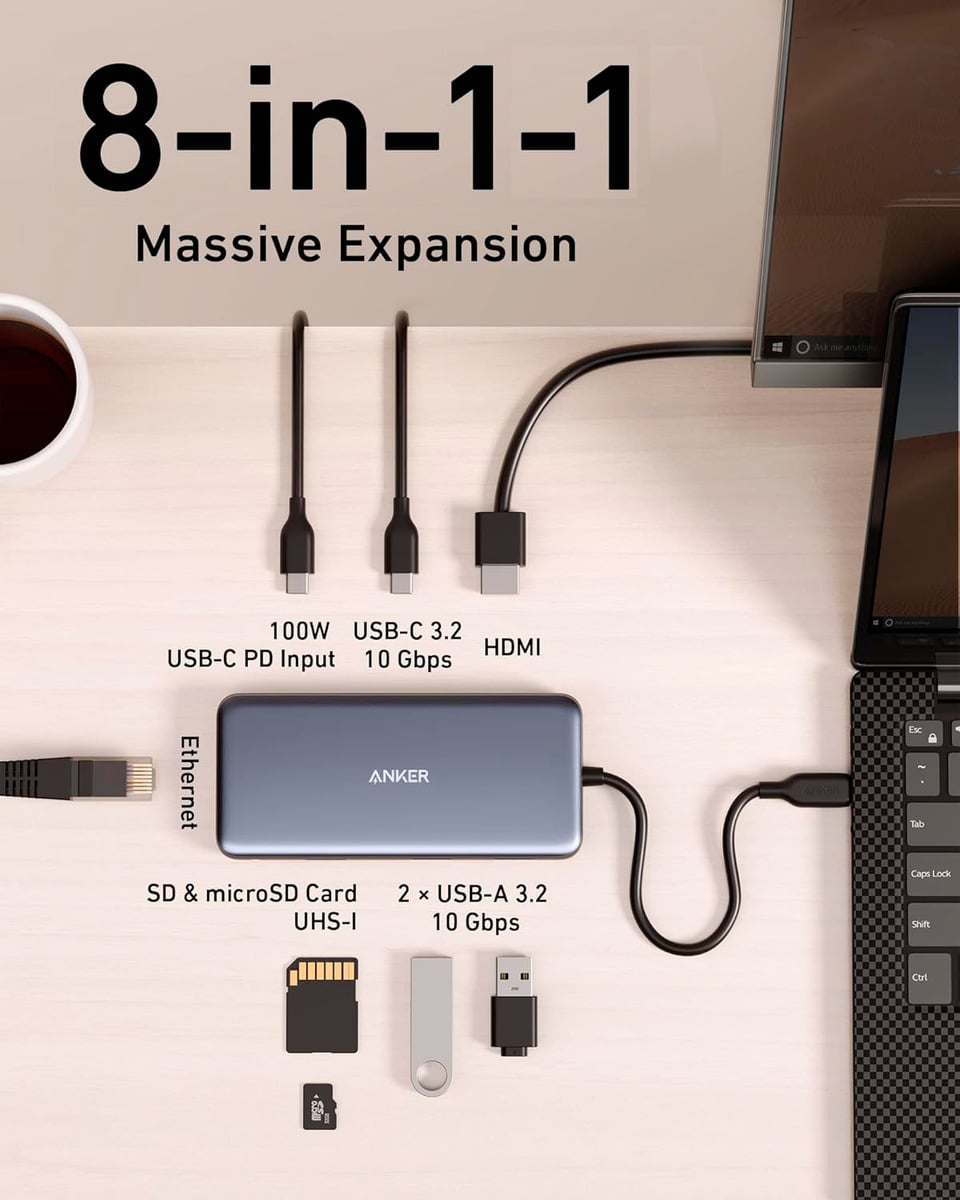 ADAPTADOR HUB ANKER 8EN2 USB C PARA IPAD PRO 11 | 12.9 | 13 - 2