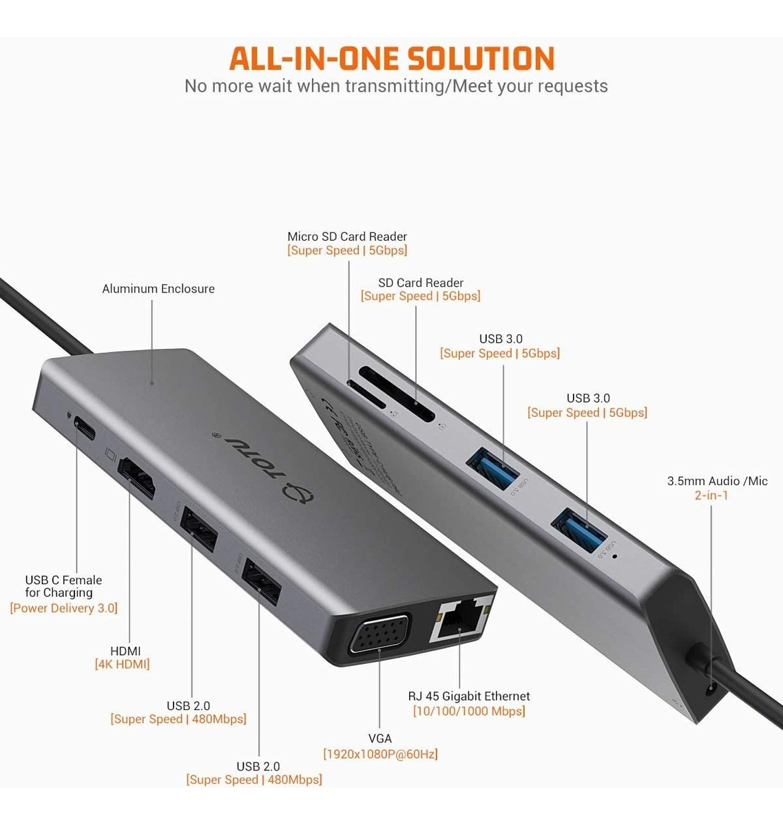 ADAPTADOR HUB TOTU 11N1 USB C PARA MACBOOK AIR 13.6 M4 A3240 - 4