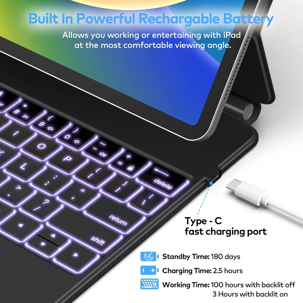 TECLADO MAGNÉTICO PARA IPAD AIR 11 M3 CHIP (2025) NEGRO - 4