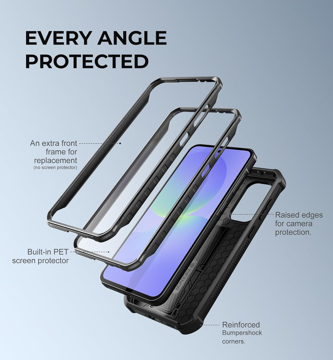 CASE DEXNOR PARA GALAXY A36 5G (2025) PROTECTOR 360° NEGRO - 6