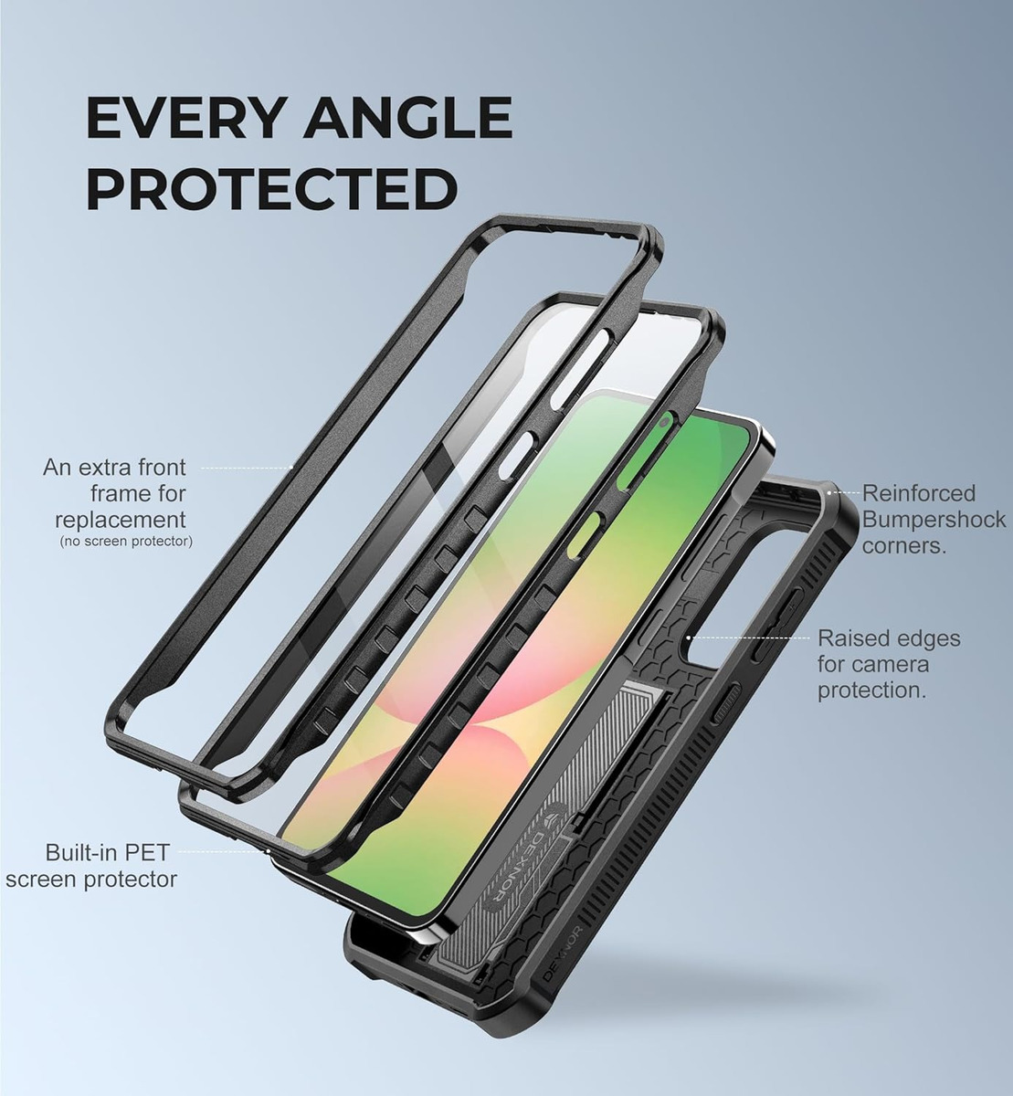 CASE DEXNOR PARA GALAXY A56 5G 2025 PROTECTOR 360° NEGRO - 6