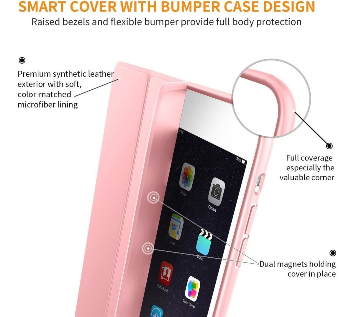 SMART CASE PARA IPAD AIR 1 A1474 A1475 ROSE GOLD SILICONADO - 6