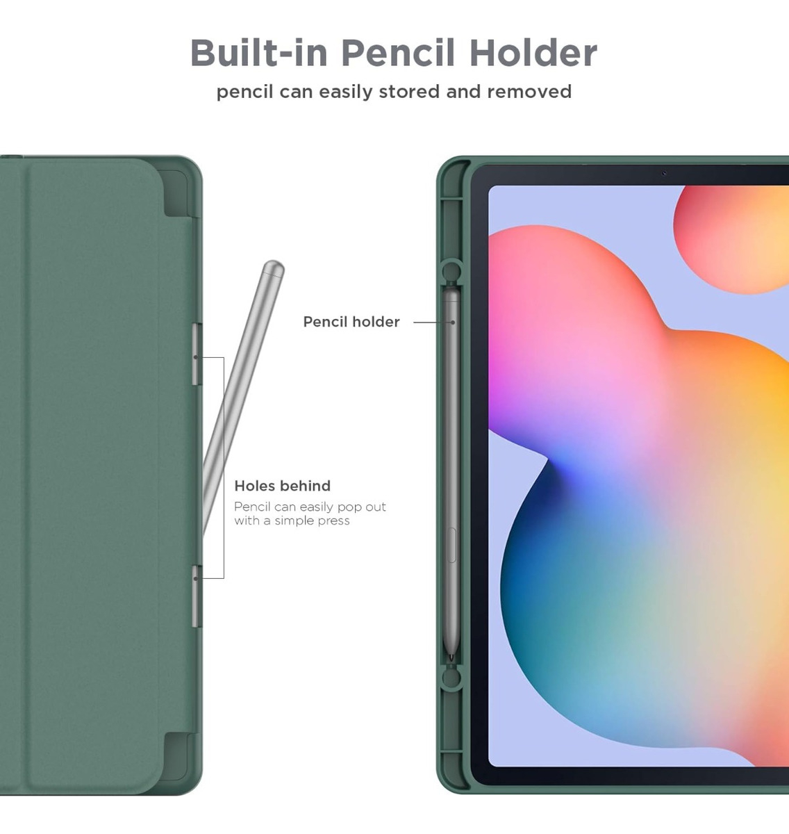 CASE PARA GALAXY TAB S6 LITE P613 P619 CON PORTALÁPIZ VERDE - 6