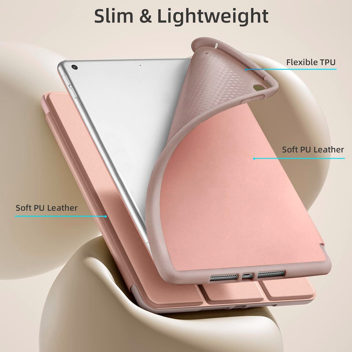 FUNDA SMART CASE PARA IPAD 9NA 10.2 7GEN 8GEN 9GEN ROSA ORO - 6