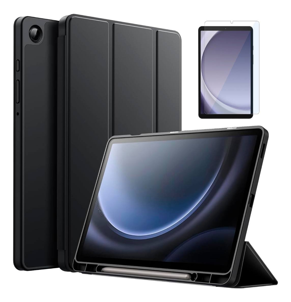 CASE + MICA PARA GALAXY TAB A9 8.7 X110 X115 ESTUCHE NEGRO - 1