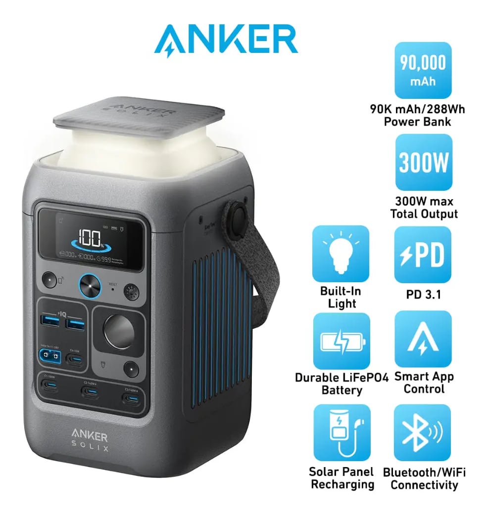 BATERÍA EXTERNA ANKER SOLIX C300 POWER BANK 300W 90,000 MAH - 2