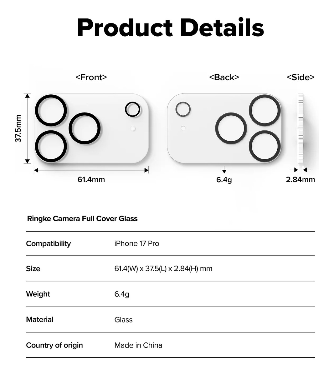 MICA PROTECTOR CÁMARA RINGKE GLASS IPHONE 17 PRO 6.3 2PCS - 6