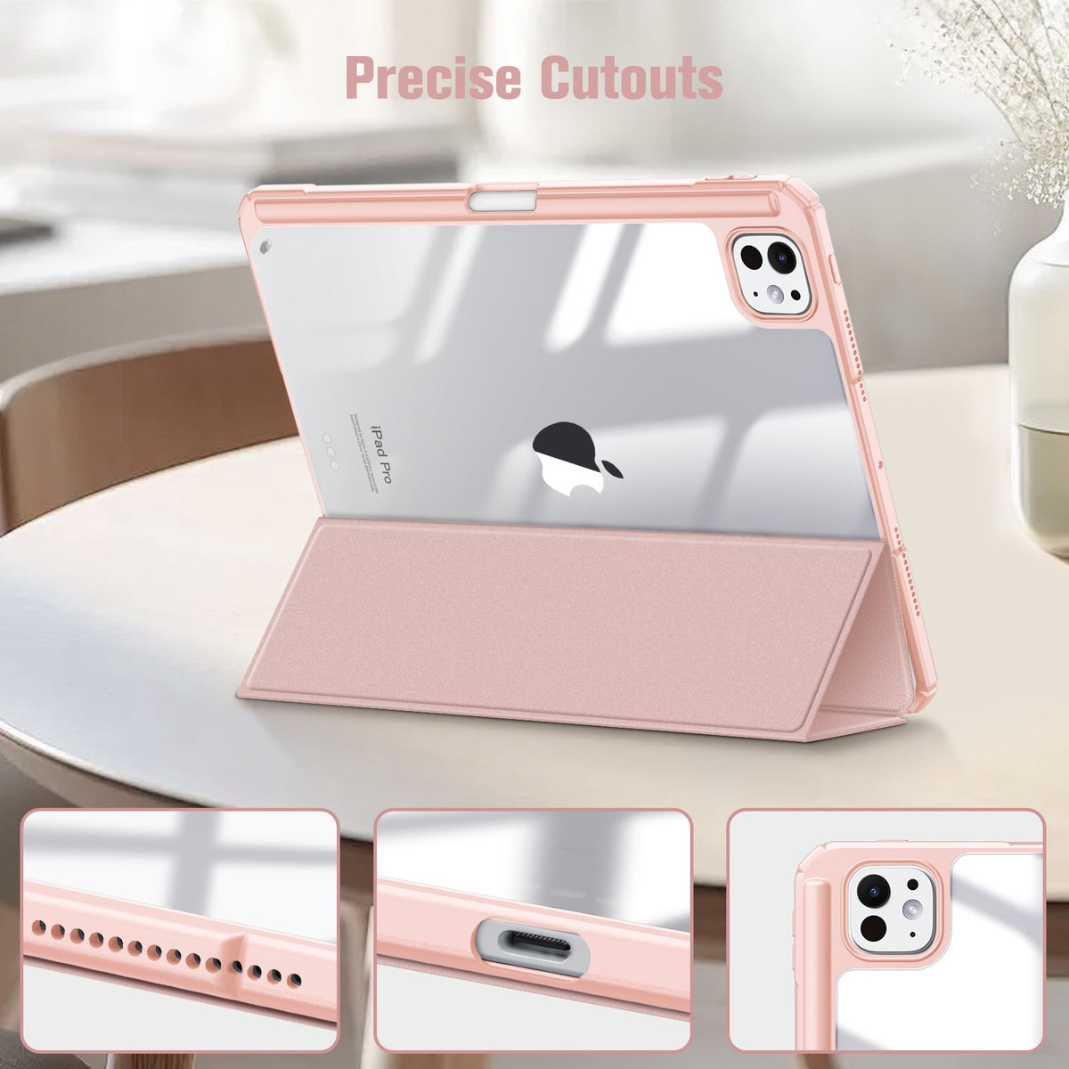 CASE PARA IPAD PRO 11 M4 (2024) A2836 A2837 CLEAR / ROSE - 6