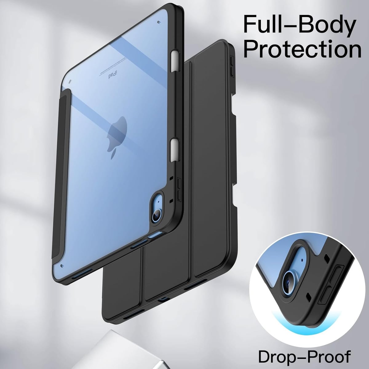 CASE PARA IPAD 11MA GEN A16 CHIP (2025) CLEAR / NEGRO - 2