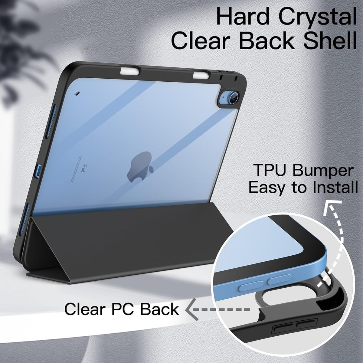 CASE PARA IPAD 11MA GEN A16 CHIP (2025) CLEAR / NEGRO - 5