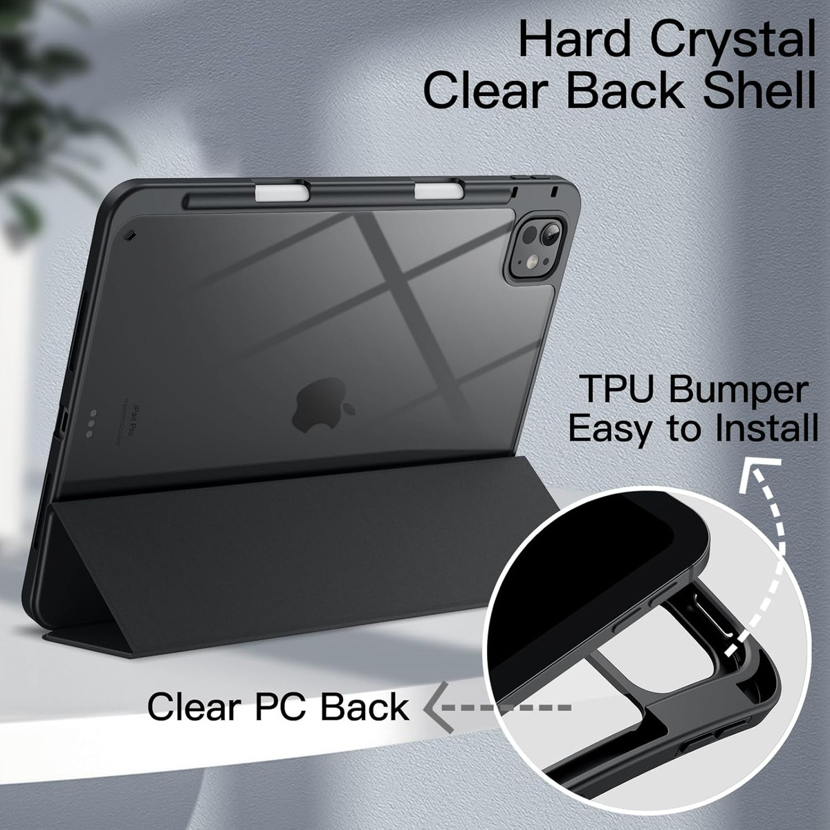 CASE PARA IPAD PRO 11 M5 (2025) A3357 A3358 CLEAR / NEGRO - 6