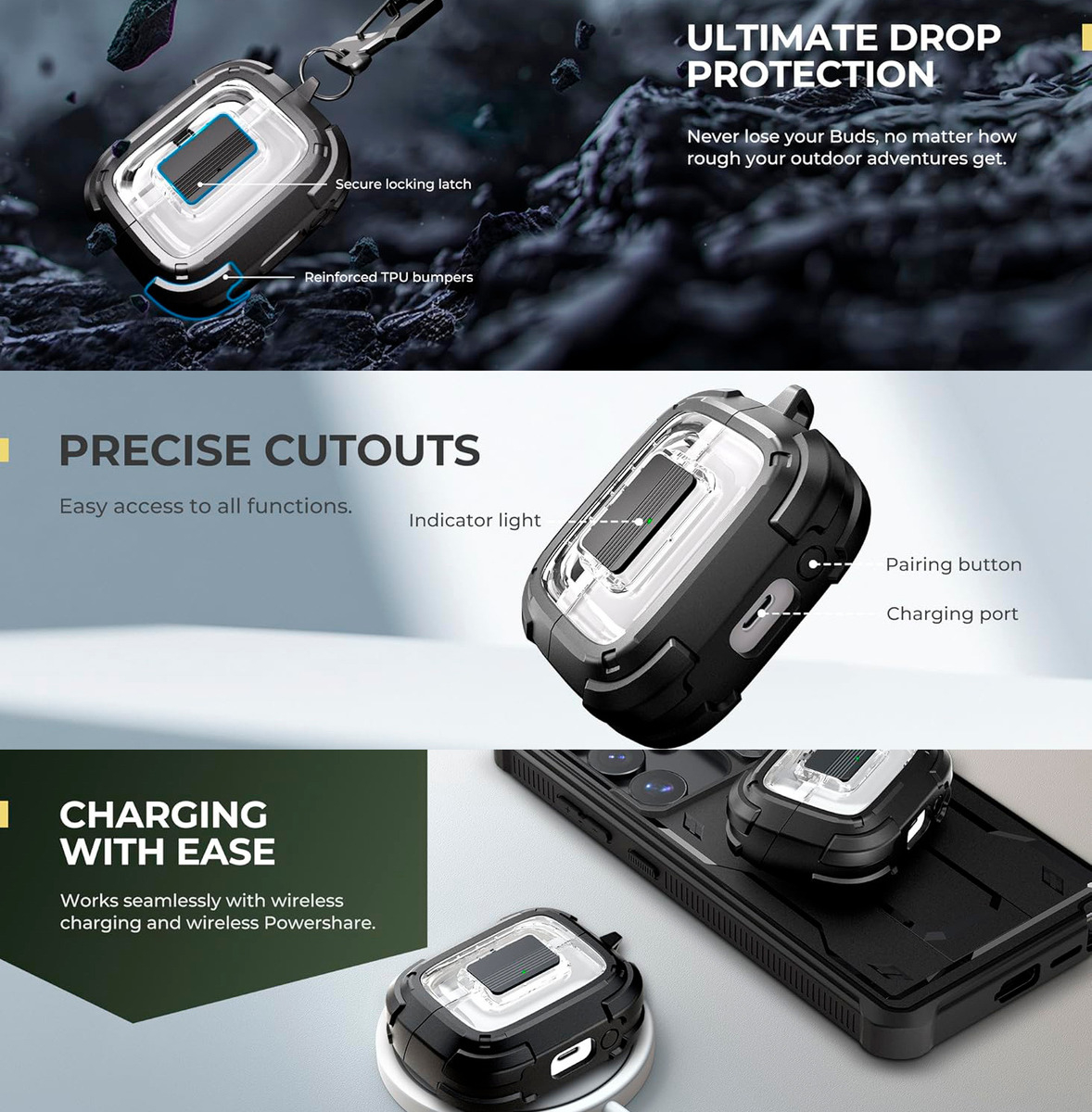 CASE DEXNOR RUGGED BUMPER PARA GALAXY BUDS FE (2025) CLEAR - 3