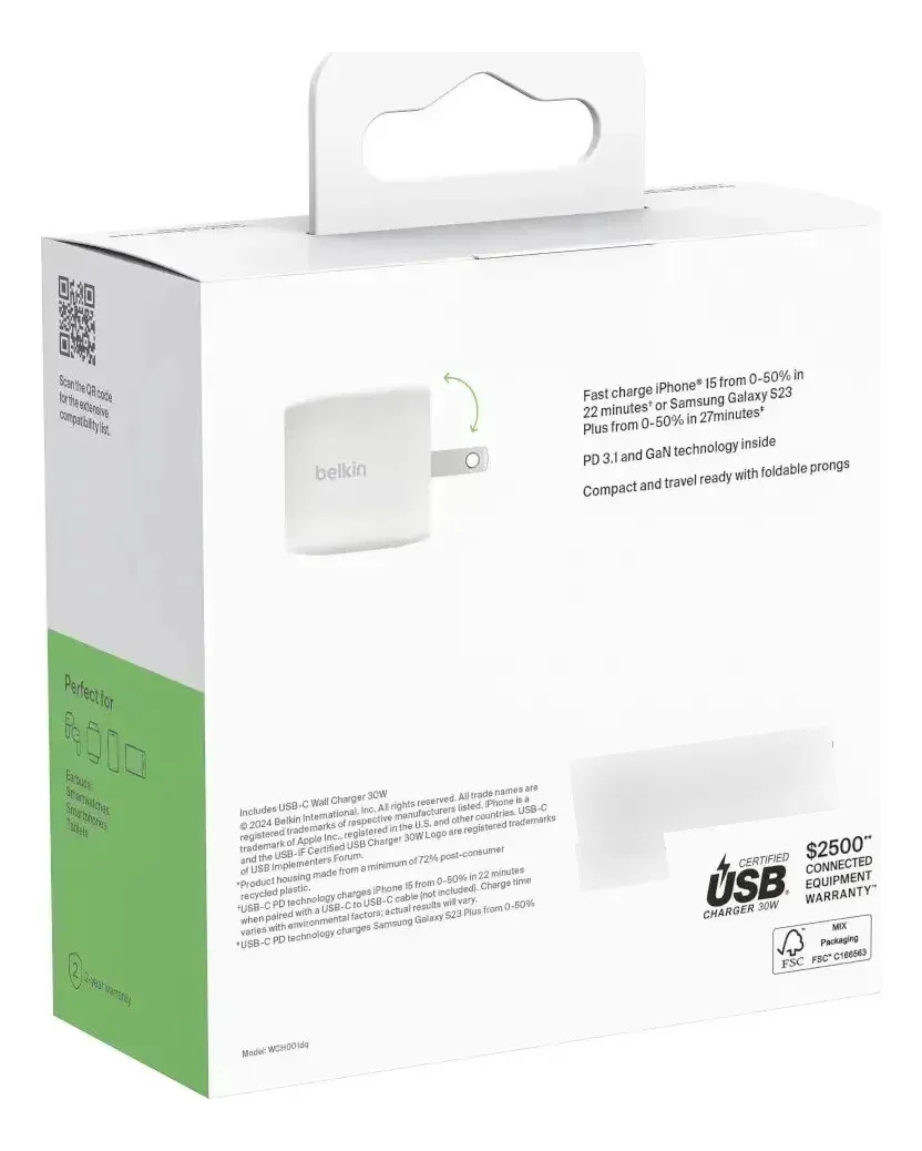 CARGADOR DE PARED BELKIN 30W PARA IPHONE 17E (2026) (CUBO) - 4