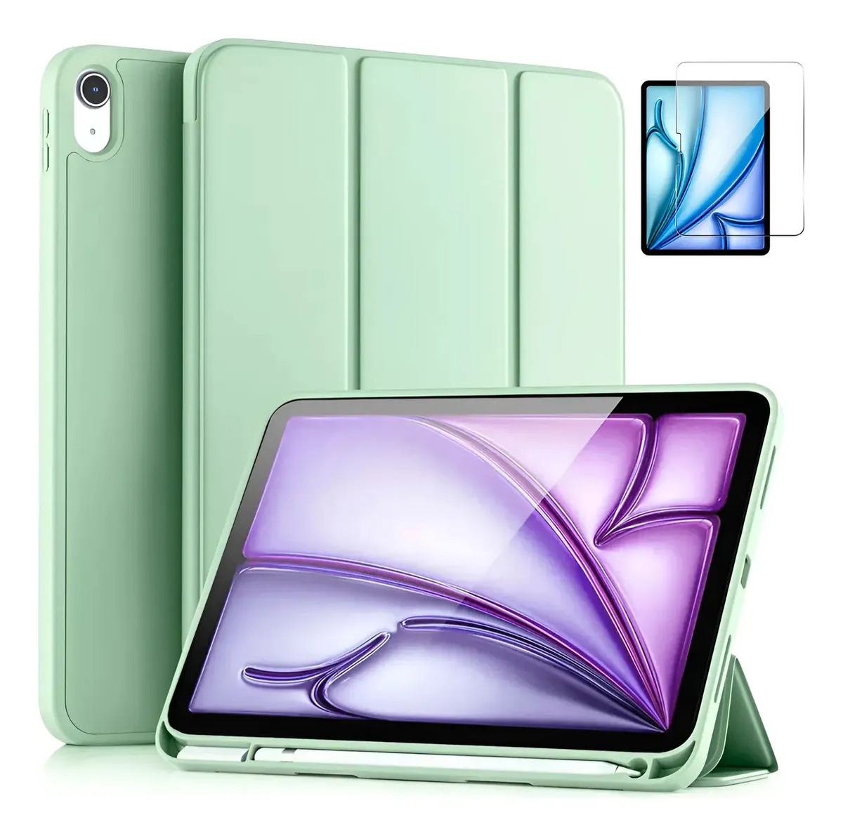 MICA + SMART CASE PARA IPAD AIR 11 M4 CHIP (2026) A3459 A3460 A3463 VERDE MENTA - 1