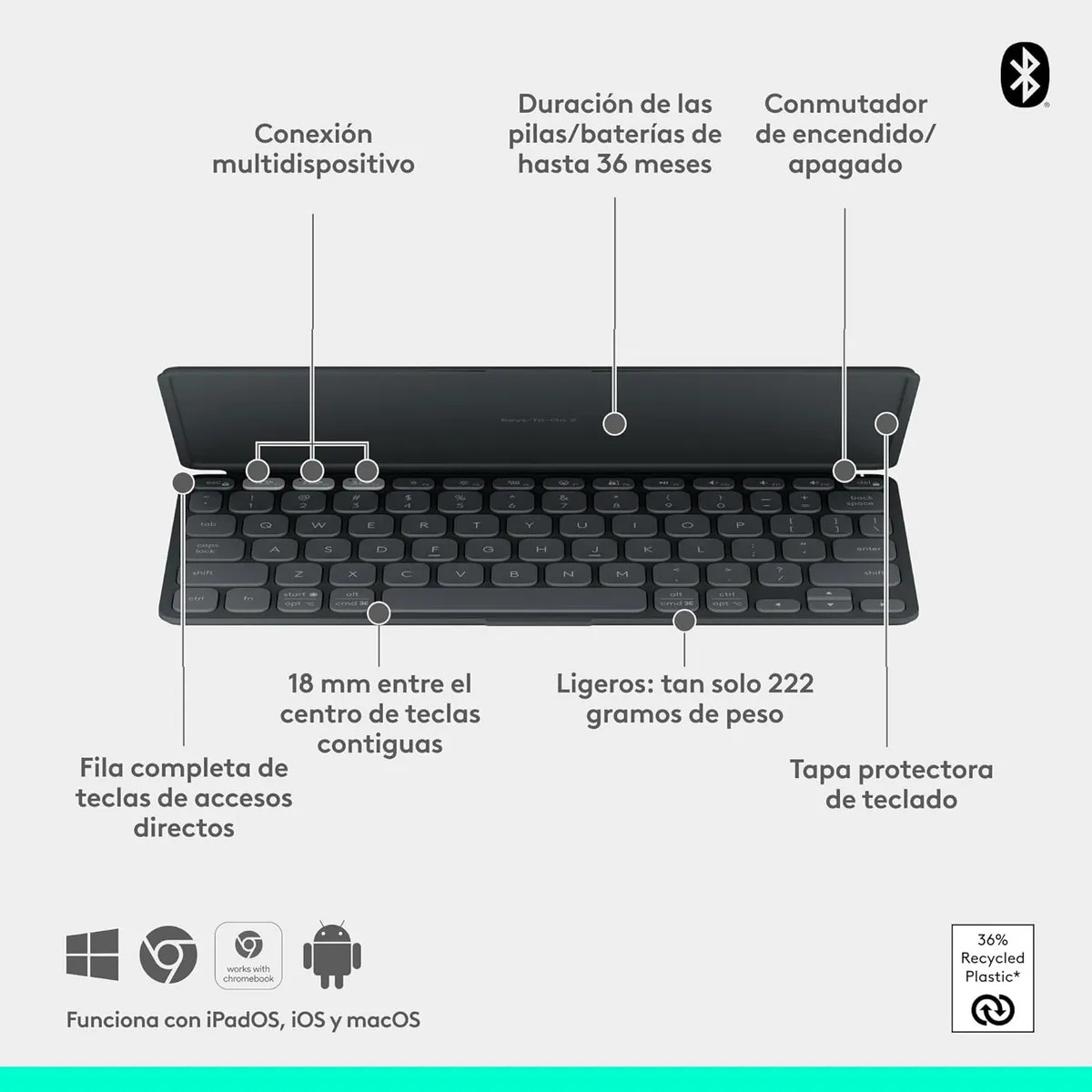 TECLADO LOGITECH KEYS TO GO2 PARA IPAD AIR 11 M4 CHIP (2026) A3459 A3460 A3463 - 4
