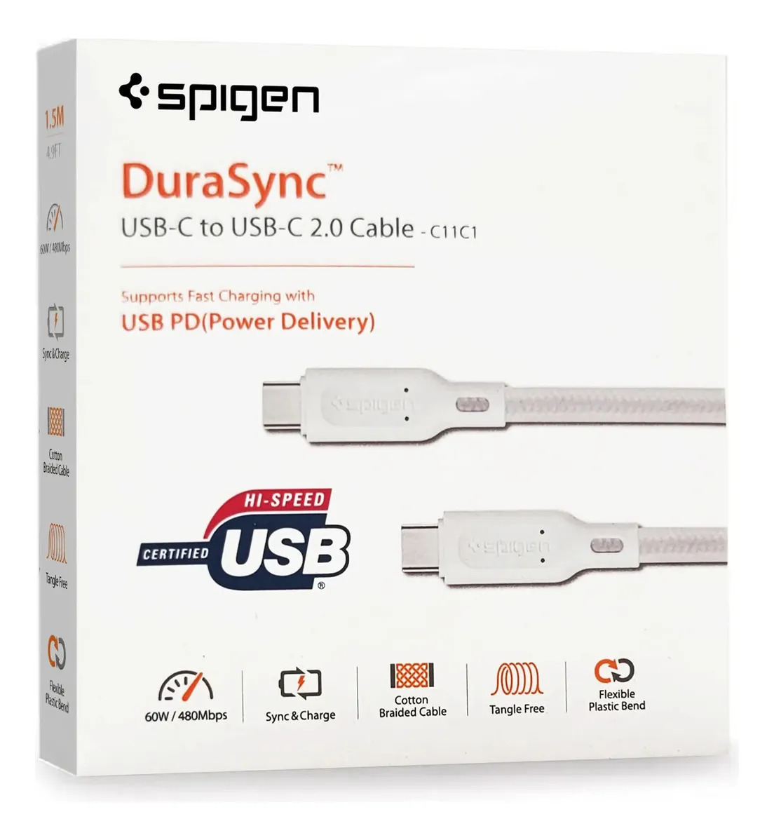CABLE SPIGEN NYLON USB-C 1.5M PARA IPHONE 16 PRO MAX 6.9 | IPHONE 16 PRO 6.3 | IPHONE 16 NORMAL 6.1 | IPHONE 16 PLUS 6.7 - 1