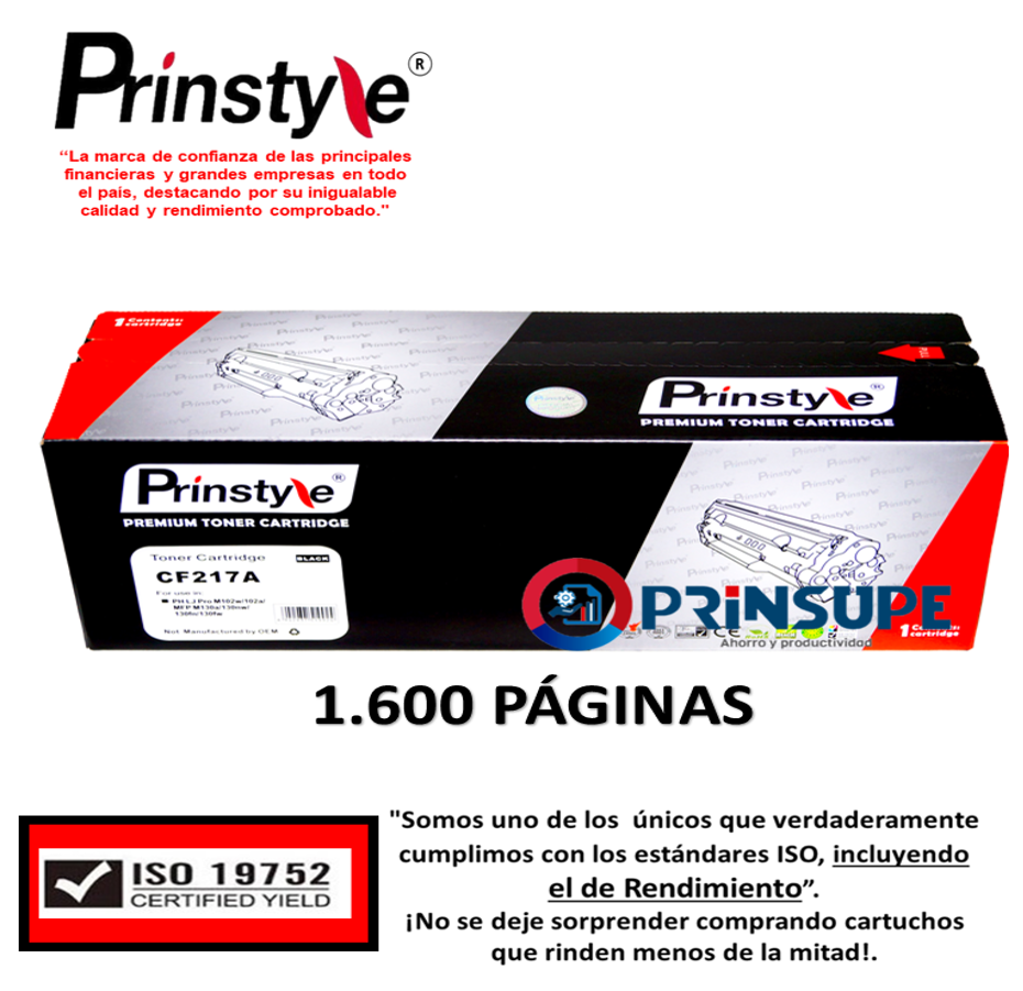 TÓNER PRINSTYLE NEGRO 1.600 PÁG 17A CF217A ISO 19752 - 1