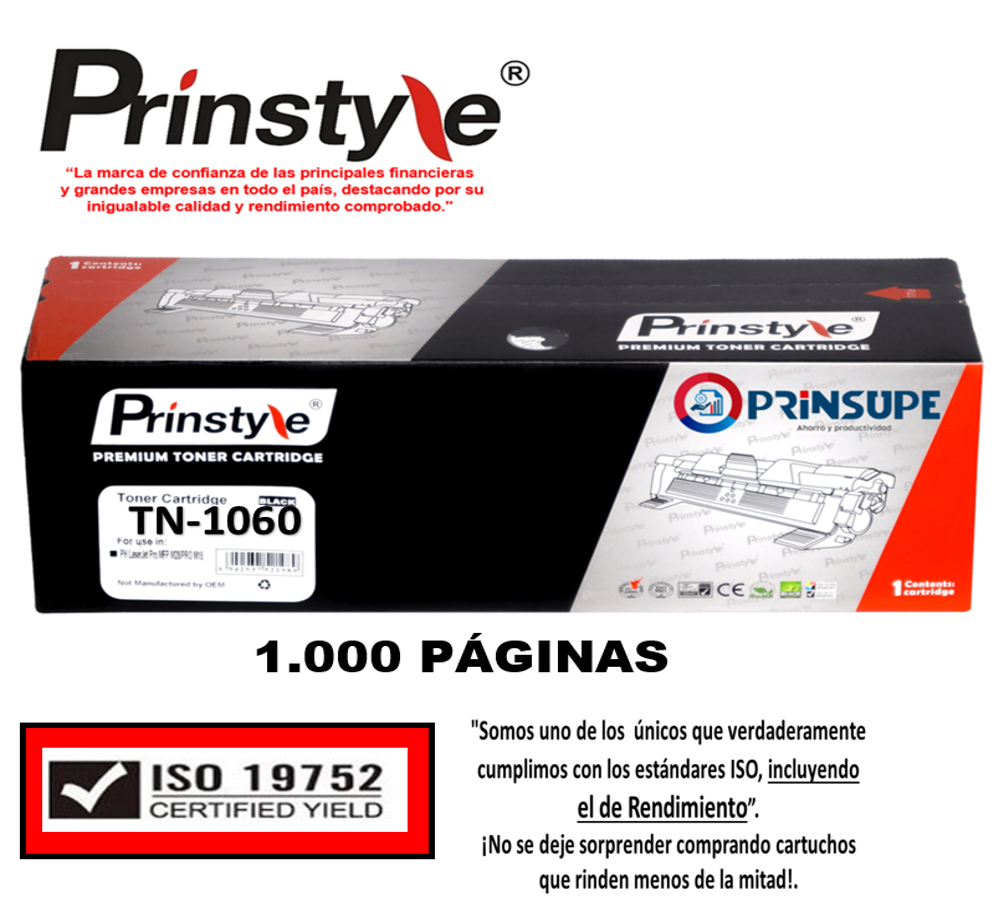 TONER DE 1.000 PÁG. PRINSTYLE TN1060   TN-1060  P/BROTHER- ISO 19752- - 1