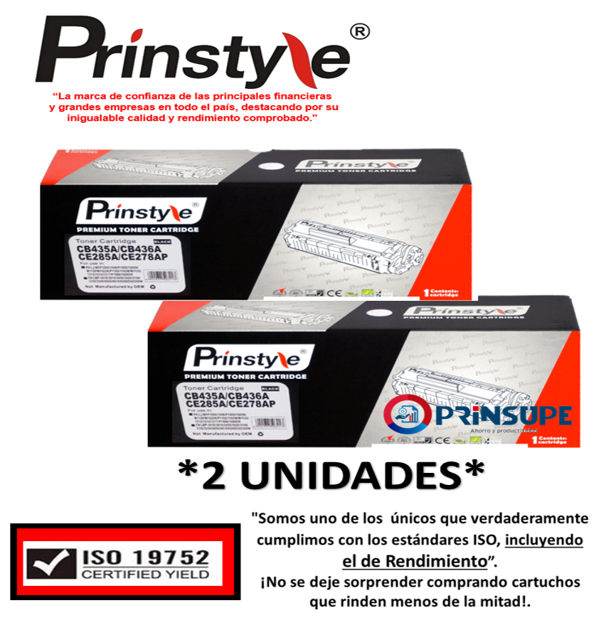 TÓNER 85A 35A 36A CE285A PRINSYLE **02 UNIDADES** ISO 19752 - 1