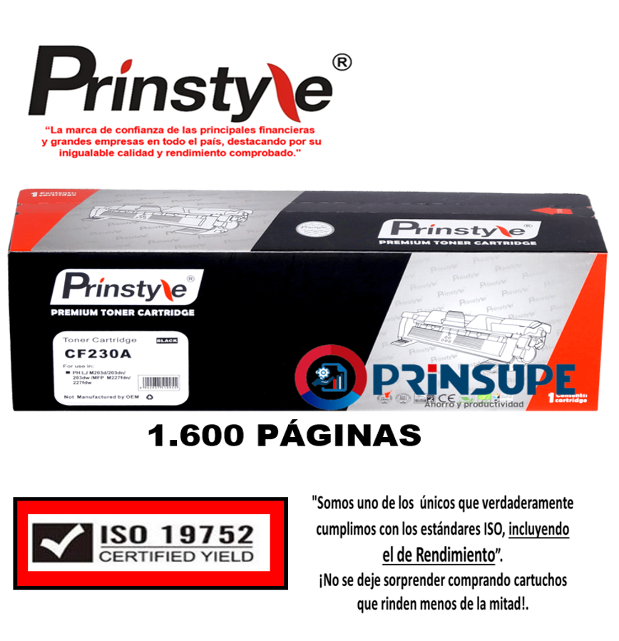 TÓNER PRINSTYLE NEGRO 1.600 PÁG 30A CF230A ISO RENDIMIENTO 19752 - 1