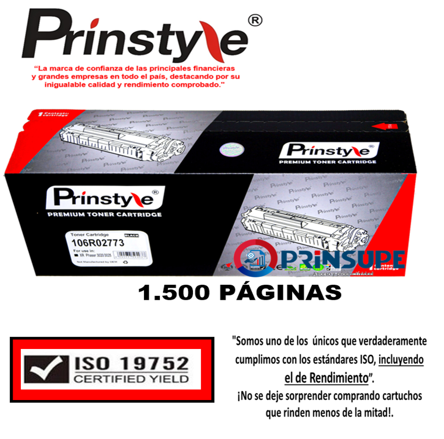 TÓNER PRINSTYLE 106R02773 NEGRO 1.500 PÁG XEROX 3020 ISO 19752 - 1