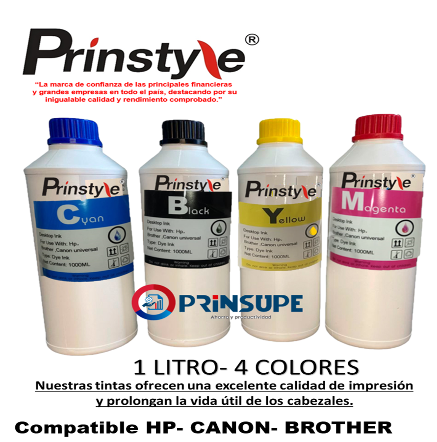 TINTA PRINSTYLE 1 LITRO UV -04 COLORES -COMPATIBLE HP-CANON-BROTHER - 1