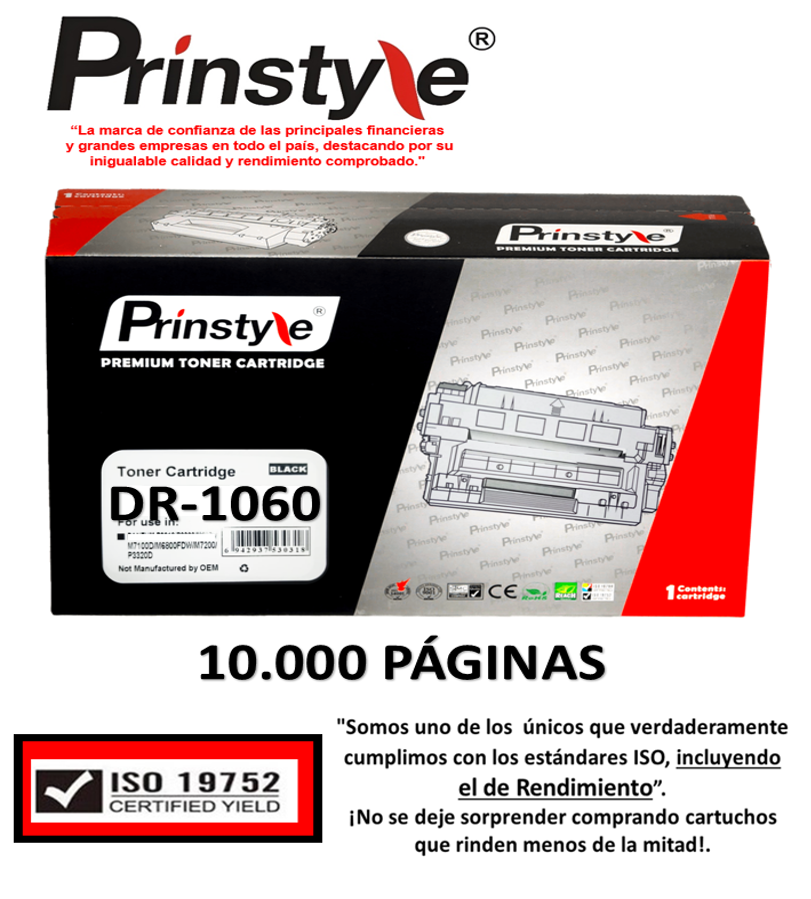 TAMBOR PRINSTYLE DR-1060 NEGRO DRUM DR1060 10.000 PÁG P/BROTHER ISO 19752 - 1