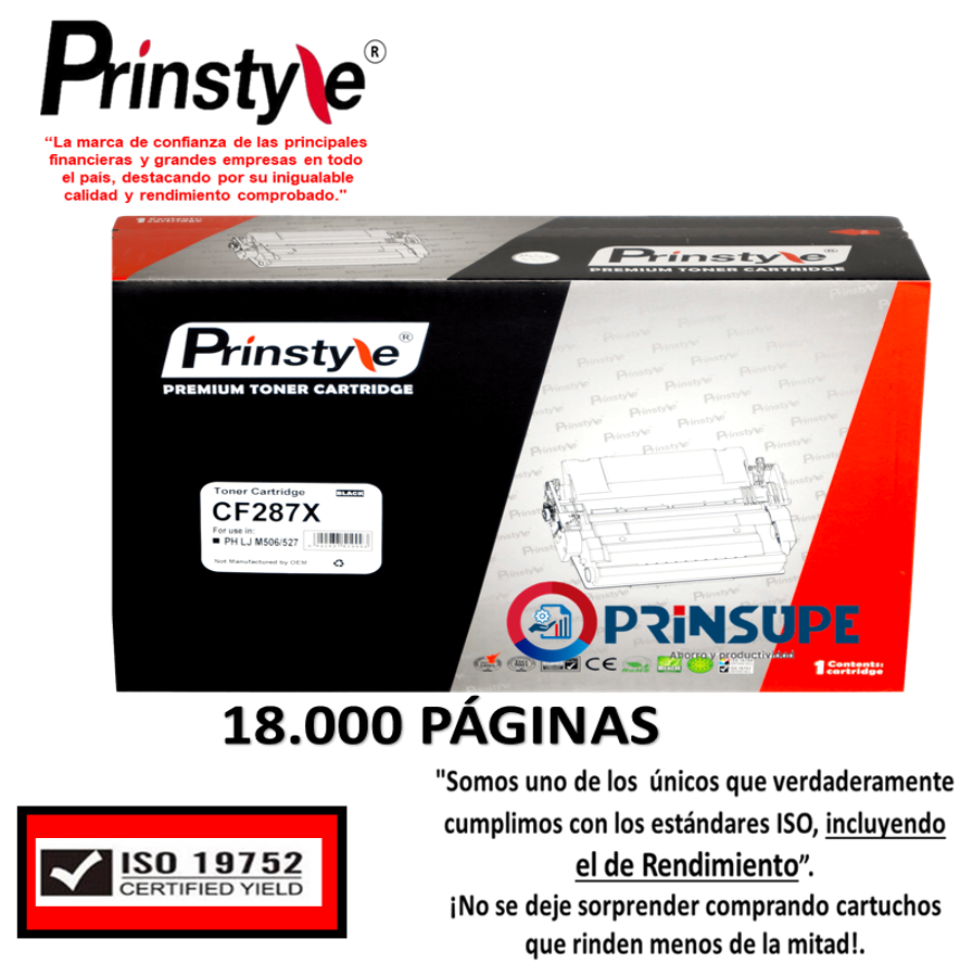 TÓNER PRINSTYLE NEGRO 87X CF287X 18.000 PÁG ISO RENDIMIENTO 19752 - 1