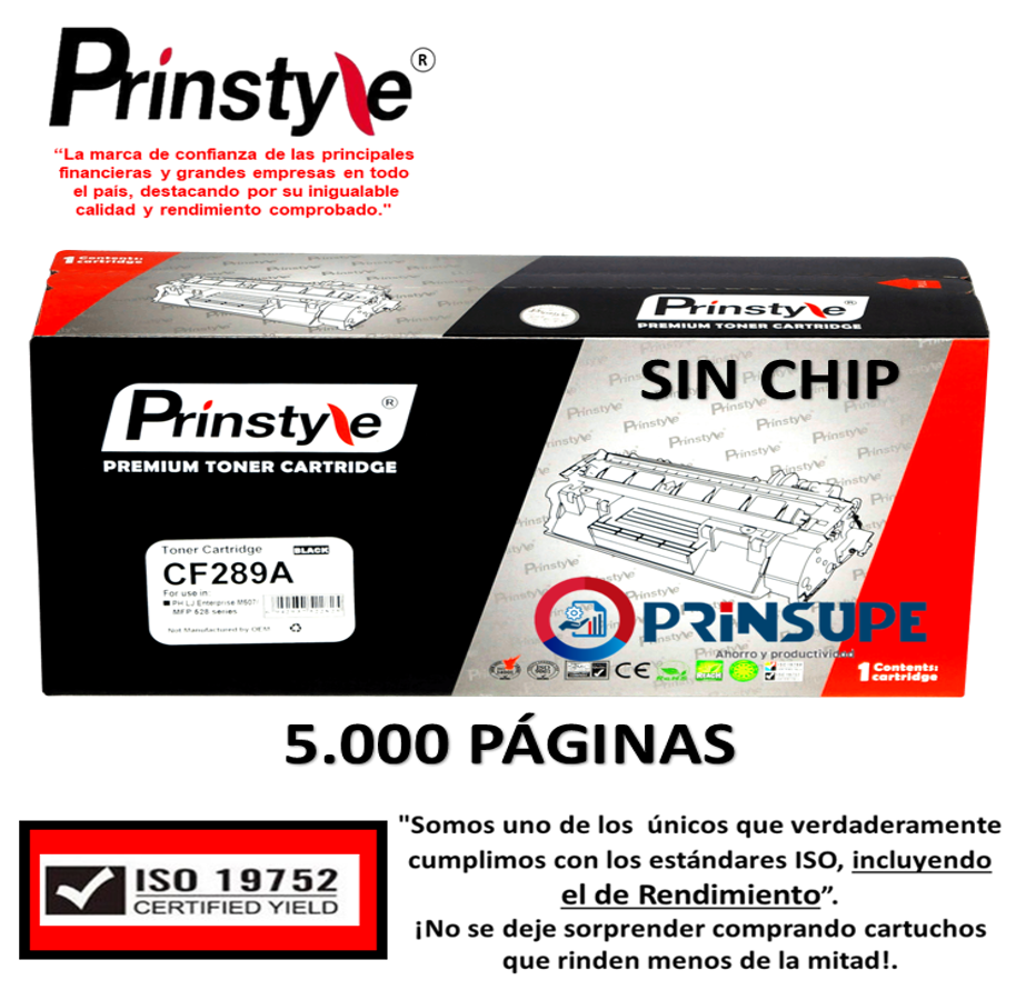 TÓNER PRINSTYLE NEGRO 89A CF289A 5.000 PÁG SIN CHIP ISO RENDIMIENTO 19752 - 1