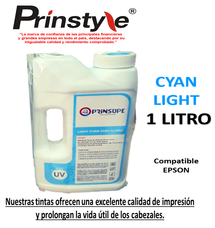 TINTA 1 LITRO UV PRINSUPE COMPATIBLE CON EPSON -ULTRA UV CYAN LIGHT - 1