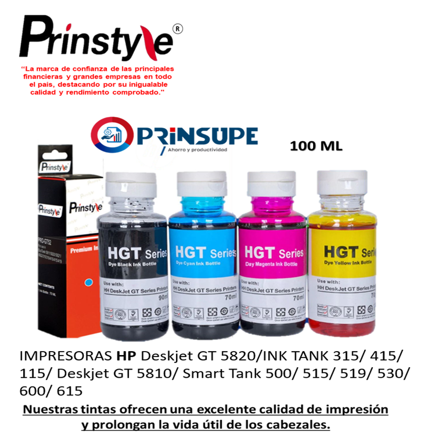 KIT DE TINTAS PRINSTYLE HP GT52 GT53 (4 COLORES ) 100 ML - 1