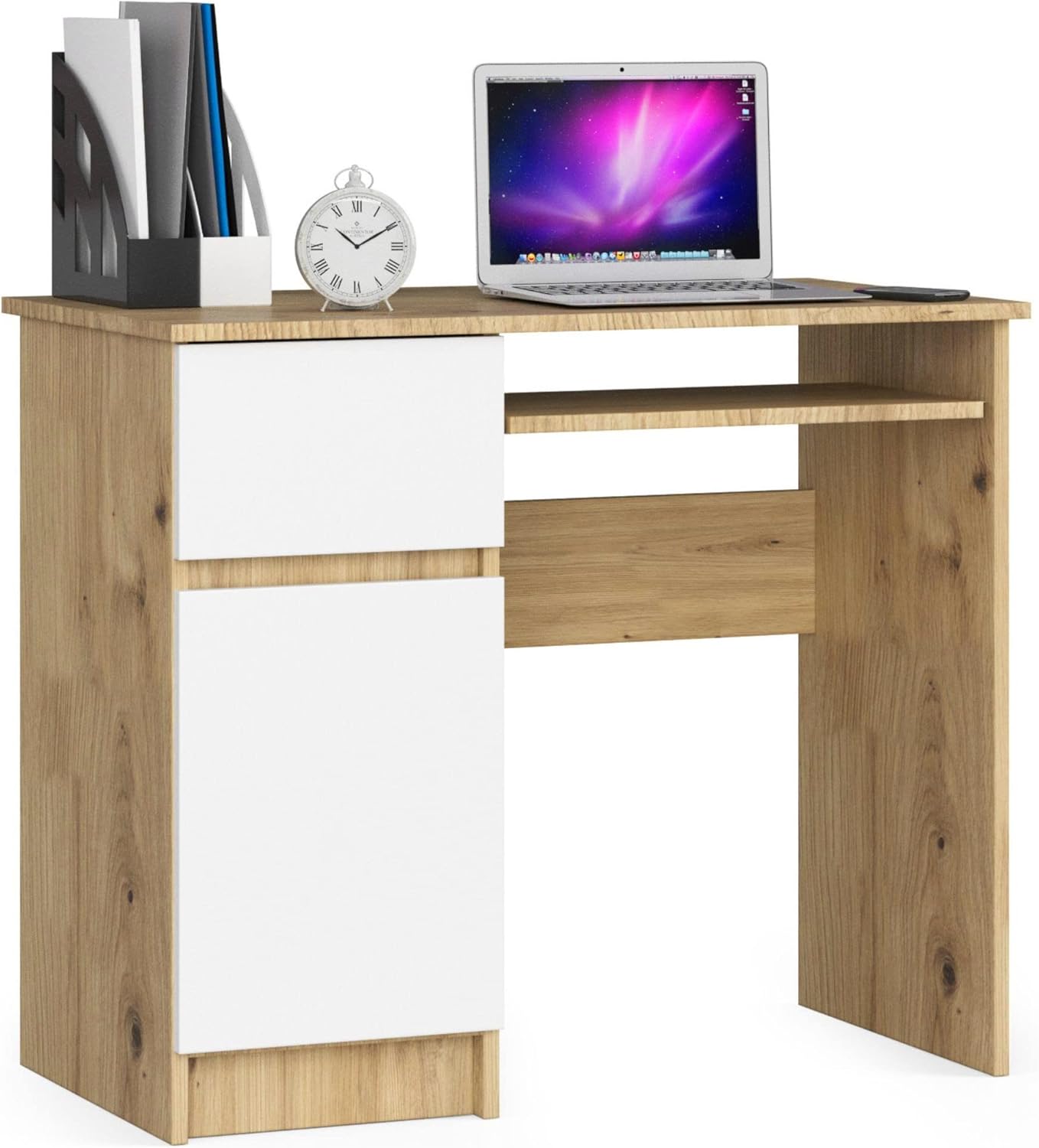 ESCRITORIO DILA CON CAJÓN 1 PUERTA Y ESTANTE ROBLE Y BLANCO 90X77 CM - 1