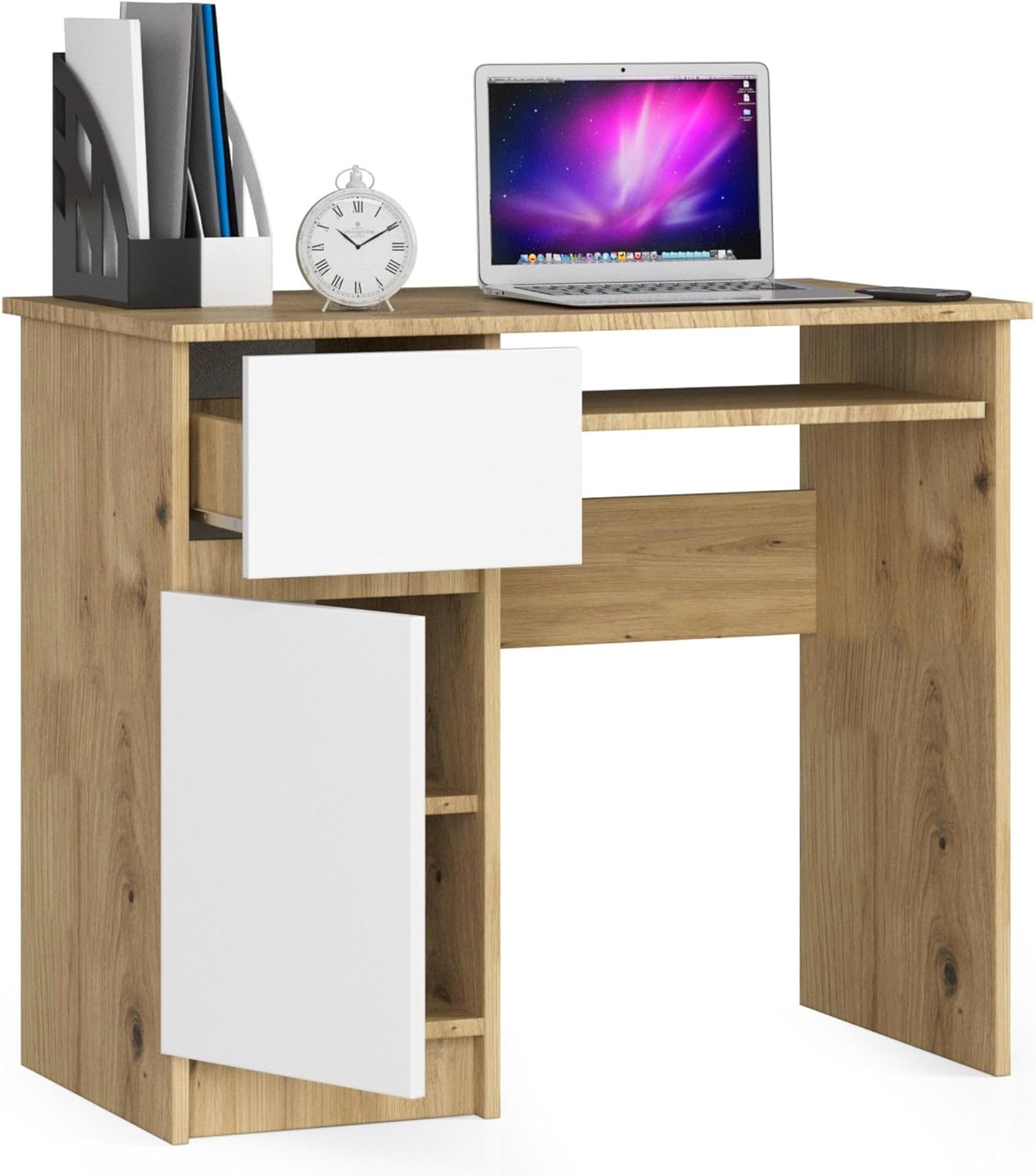 ESCRITORIO DILA CON CAJÓN 1 PUERTA Y ESTANTE ROBLE Y BLANCO 90X77 CM - 2
